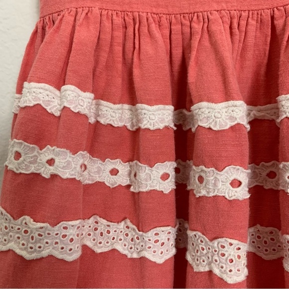 Boden Linen Blend Sun Dress Little Girls 6-7 Crochet Eyelet Coral Striped Lace - Picture 14 of 14